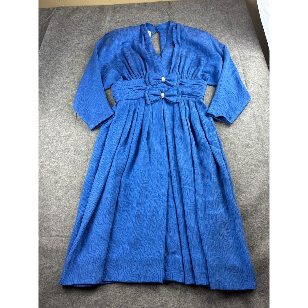 Adele Simpson Neiman Marcus VTG Blue Silk‎ Jacquard Bow Dress 100% Silk Women S?